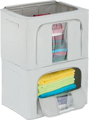 Image de Lot de 2 sacs de rangement Relaxdays, d'une capacité de 100 l chacun, avec fermeture à glissière, pour la literie, les vêtements et le linge, gris