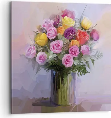 Produktbild von Bild auf Leinwand - Leinwandbild - Einteilig - Blumen Vase Grafiken - 70x70cm - Wand Bild - Wanddeko - Wandbilder - Leinwanddruck - Bilder - Wanddekoration - Leinwand bilder - Wandbild - AC70x70-4207