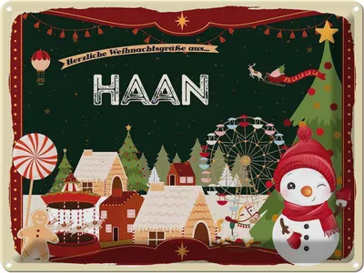 Produktbild von vianmo Blechschild 30x40 cm Weihnachtsgrüße aus Haan Weihnachten Fest