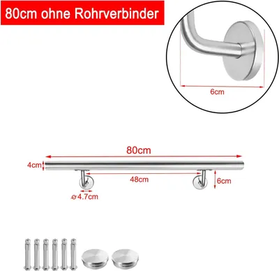 Produktbild von YUENFONG Treppengeländer Edelstahl Rundrohr 80cm für Wandmontage Innen- & Außenbereich Balkon Brüstung Komplett-Set
