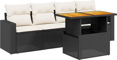 Produktbild von vidaXL 5-tlg. Garten-Sofagarnitur mit Kissen Schwarz Poly Rattan