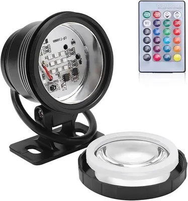 Zdjęcie produktu dla Podwodna lampa LED – RGB – wodoodporna – oświetlenie zewnętrzne – pilot zdalnego sterowania – lampa zewnętrzna – przeznaczona do basenów – czarna obudowa aluminiowa, 12 V, 10 W.