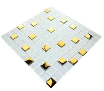 Produktbild von Weißes Glasmosaik, weiße und goldene Mosaikfliesen, dekoratives Wandmosaik