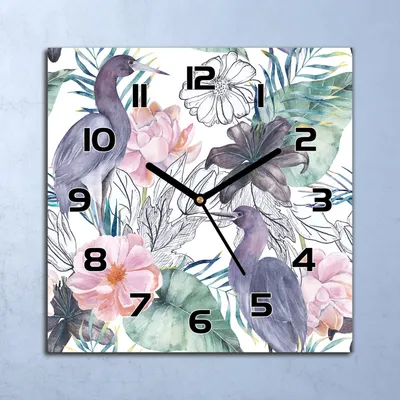 Produktbild von Wanduhr Echt-Glas-Küchenuhr Tropische Vögel Quarz Lautlos 30x30 Deko Bilder