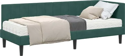 Immagine prodotto di Struttura letto angolare con materasso e testiera, 2 pezzi, verde, in velluto