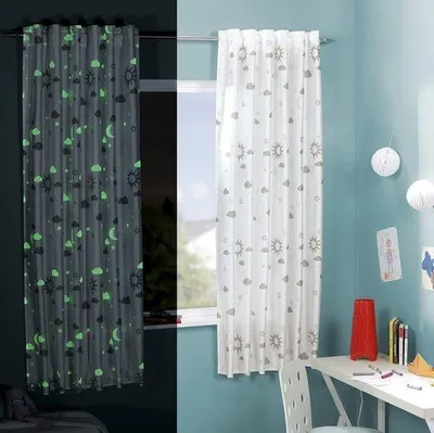 Productafbeelding van Ibenzoa® kinderkamergordijn, fluorescerend wit, 140 x 175 cm, 100% polyester, lichtdicht, met verborgen lussen en plooiband