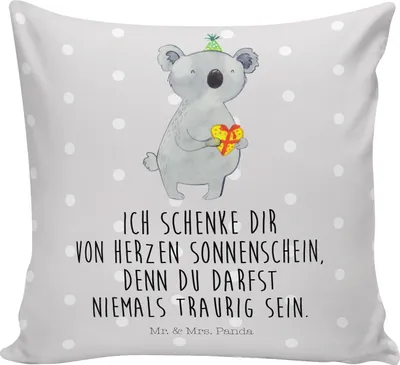 Produktbild von Mr. & Mrs. Panda Dekokissen Koala Geschenk - Grau Pastell - Party, Sofakissen, Polsterkissen, Sofa Kissen, kuschelkissen 40x40, bedruckt, Geburtstag, für