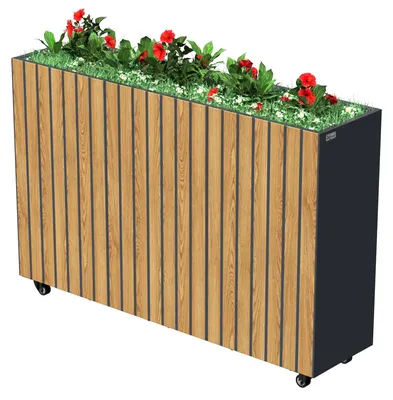 Productafbeelding van Zelsius verhoogde kas, verzinkt staal met wielen, 120 x 30 x 80 cm, antraciet RAL 7016, eikenhoutlook, plantenbak
