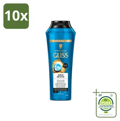 Imagen del producto de 10 champús Gliss Aqua Revive, para cabello hidratado, 250 ml, pack grande, 10 unidades