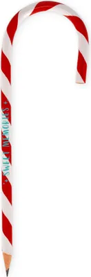 A candy cane shaped pencil with red and white stripes.