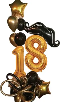 Produktbild von Silbernes Ballonset zum 18. Geburtstag mit goldenem Schnurrbart