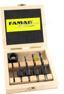Immagine prodotto di FAMAG Bohrer-Senker-Satz 5-teilig Tiefenstellring Aufsteckversenker Holzakasten