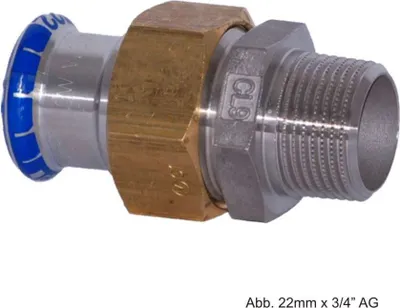 Produktbild von Geberit GE Mapress ES Uebergangsverschraubung, UeWM Messing, d15mm x R1/2, 1 Stk.
