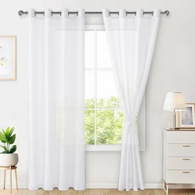 Produktbild von Set aus 2 transparenten Vorhängen mit Ösen, 225 x 140 cm, weiß