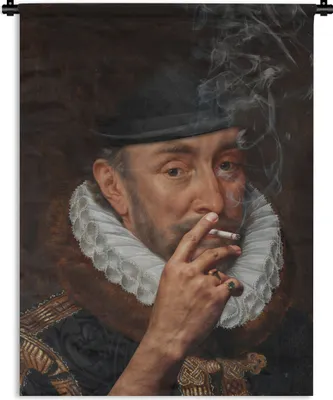 Produktbild von MuchoWow® Wandteppich Wandbehang Wilhelm von Oranien - Adriaen Thomasz - Zigaretten 120x160 cm Tapisserie Dekoration Wandtuch - Wohnzimmer - Moderne