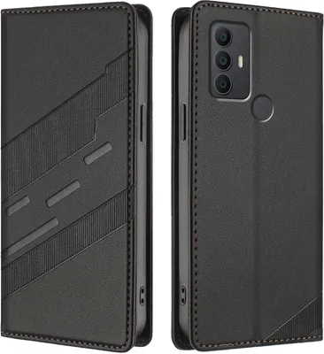 Produktbild von Hülle für TCL 305/TCL 306/TCL 30SE, Kunstleder Brieftaschen Handyhülle mit Kartenfach und Standfunktion Schwarz