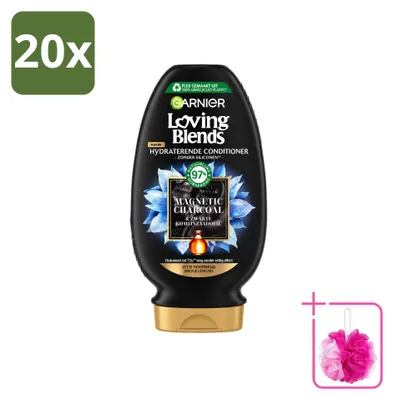 Zdjęcie produktu dla 20 sztuk odżywki Garnier Loving Blends Magnetic Charcoal przeznaczonej do włosów z tłustą skórą głowy i suchymi końcówkami, pojemność 250 ml - zestaw ekonomiczny