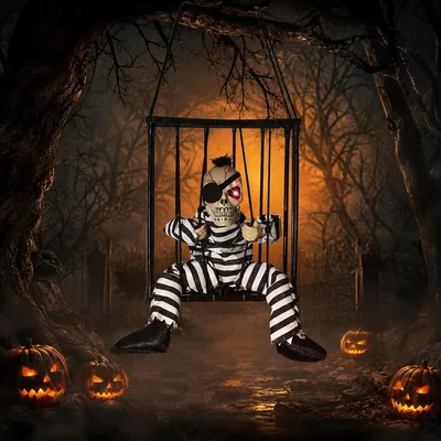 Productafbeelding van Griezelige Halloween-decoratie gevangengen-doodskop in kooi beweging- en