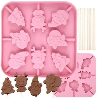 Silikon-Lutscherform Weihnachten, 8 Mulden, 20 Stäbchen, BPA-frei