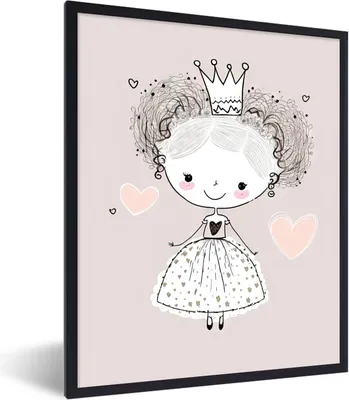 Produktbild von MuchoWow® Gerahmtes Poster Prinzessin - Kinder - Mädchen - Krone - Kleid 60x80 cm - Poster mit Schwarzem Bilderrahmen Wandposter Rahmen Foto Bilder - Premium - Wanddeko Wohnzimmer