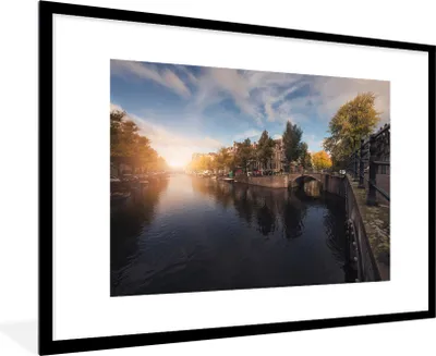 Produktbild von MuchoWow® Gerahmtes Poster Amsterdams Keizersgracht bei Sonnenuntergang 90x60 cm - Poster mit Schwarzem Bilderrahmen Wandposter Rahmen Foto Bilder - Wanddekoration - Fotos