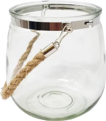 Produktbild von Windlicht Glas Teelicht Landhaus – Romantisches Gartenlicht Jute Henkel
