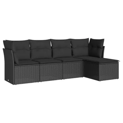 Produktbild von Modulares Gartenmöbel-Set, 5-teilig, für Terrasse & Balkon, wetterfestes PE-Rattan, Schwarz, mit abnehmbaren & waschbaren Kissen