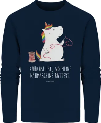 Produktbild von Mr. & Mrs. Panda Baumwoll Pullover Einhorn Näherin Größe L - French Navy - Geschenk, Bio, Sweater, Einhörner, Unicorn, Pulli, Basteln, Sweatshirt, Nachhaltiger, Stricken
