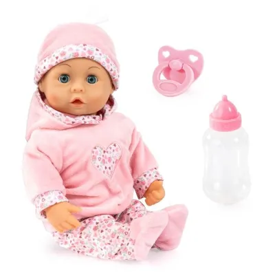 Produktbild von Bayer Design 93824CR Babypuppe interaktiv, Spielpuppe sprechend, weicher Körper, Schnuller, Flasche, 38 cm