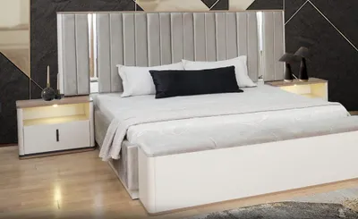 Produktbild von Schlafzimmer Set Polsterbett Bett Nachttische Mit Beleuchtung Beige