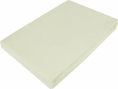 A flat, folded sheet of fabric, likely a fitted sheet, is shown from a slightly elevated diagonal angle against a white background.