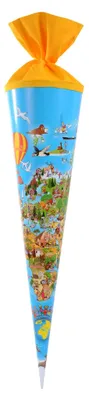 Produktbild von Goldbuch Schultüte Weltkarte 70 cm rund Filzkappe orange