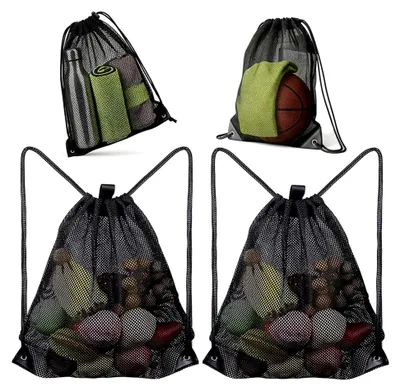 Produktbild von 2er Set Mesh Strandtaschen, große Netzbeutel mit Kordelzug 50 x 50 cm