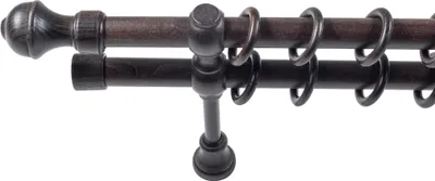 Produktbild von SN Deco - Stilgarnitur Gardinenstange Vorhangstange Ares, Holz, 28mm, 2-Lauf, Komplettset mit Ringen, Farbe Wenge 120cm