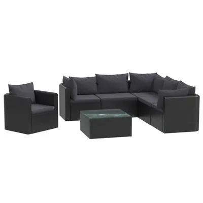 Produktbild von vidaXL 7-tlg. Garten-Lounge-Set mit Auflagen Poly Rattan Schwarz