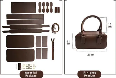 Obrázek produktu pro INF Pravá kůže dámská kabelka bowlingový tvar DIY materiálový set S a L velikost Tmavě hnědá S
