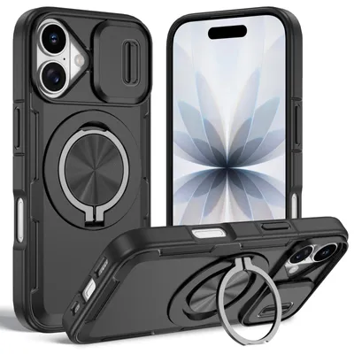 Obrázek produktu pro Magnetické pouzdro pro iPhone 17, ochranné pouzdro s ochranou fotoaparátu a kroužkovým stojánkem Černá