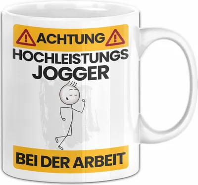 Produktbild von Jogger Tasse Geschenk Lustiger Spruch Geschenkidee für Jogger Achtung Hochleistungs Jogger Bei Der Arbeit (Weiß)