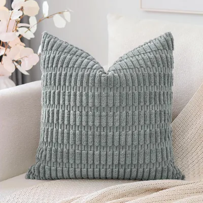 Produktbild von Set mit 1 Kissenbezug im Boho-Streifenmuster, einfarbiger Dekokissenbezug, Sofakissen, 40 x 40 cm, weiches Sofakissen für Wohnzimmer und Schlafzimmer, grau