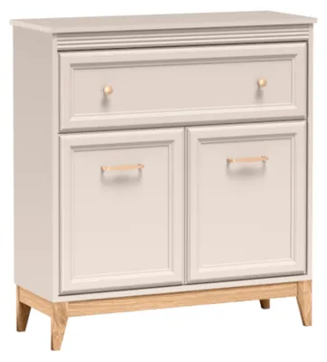 Obrázek produktu pro Komoda LUNENBURG – Materiál: kašmír – Kovové úchytky – Dřevěné nožky – S zásuvkou – Rozměry: 92 x 100 x 35 cm
