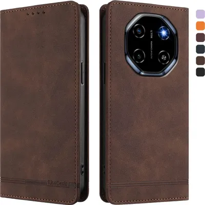 Image de Etui pour Blackview Shark 6 / Oscal Tiger 8, étui rétro en cuirPolyuréthaneavec support et fentes pour cartes de crédit Marron