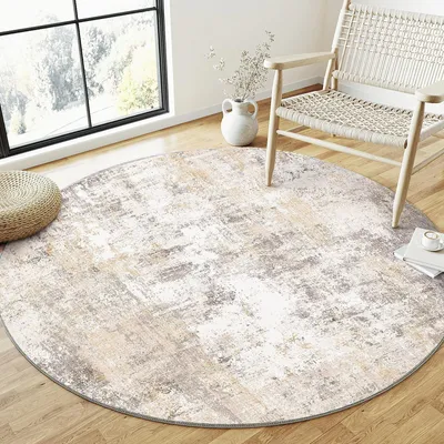 Immagine prodotto di Omgoods - Tappeto lavabile rotondo grigio, diametro 150 cm - Antiscivolo e dal design moderno
