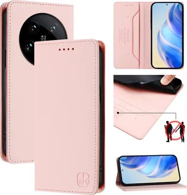 Produktbild von Lederhülle für Xiaomi 14 Ultra Hülle Flip Brieftasche Kartenfächern Ständer Schutzhülle Pink