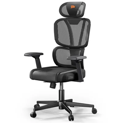 Produktbild von TX-ESPORTS Gaming Stuhl ERGONOM | Ergonomischer Bürostuhl mit 3D-Armlehnen & 3D-Kopfstütze, Lordosenstütze, leise Rollen, bis 130 kg