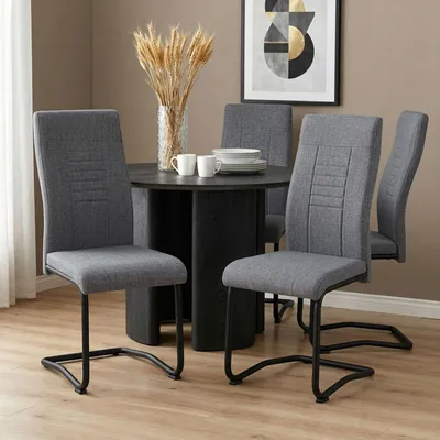 Produktbild von Esszimmerstuhl ALBA grau 4er-Set, mit Schwinggestell aus Metall, Sitzschale gepolstert und mit Stoff bezogen, Schwingstuhl gepolstert