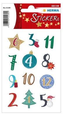 Produktbild von HERMA Weihnachts-Sticker DECOR Adventskalenderzahlen Symbole 2 Blatt à 12 Sticker