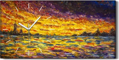 Produktbild von Dekor Leinwand Uhr Wandbilder 60x30 Ölgemälde Abstrakte Sonnenuntergang - weiße Hände