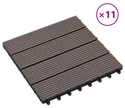 Image de vidaXL Dalles de terrasse, 11 pièces, marron foncé, 30 x 30 cm, WPC