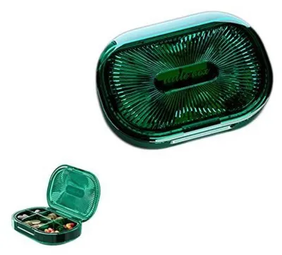 Zdjęcie produktu dla Pudełko na tabletki, zielone, plastikowe, z 6 przegródkami, idealne do podróży i codziennego użytku