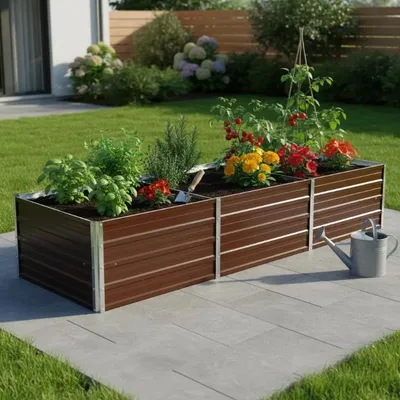 Produktbild von Hochbeet Garten - Pflanzkasten - 240x80x45 cm - verzinkter Stahl - offener Boden - Braun